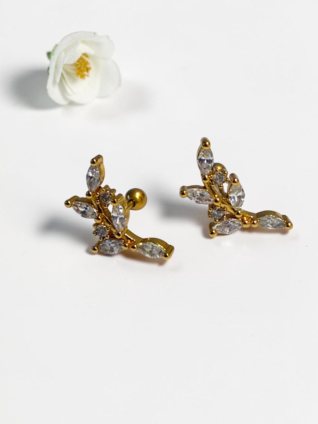 GOLDEN DIAMOND LEAF AZORTE EARRINGS