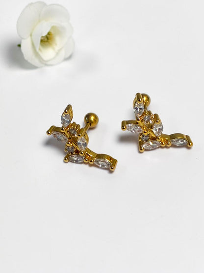 GOLDEN DIAMOND LEAF AZORTE EARRINGS