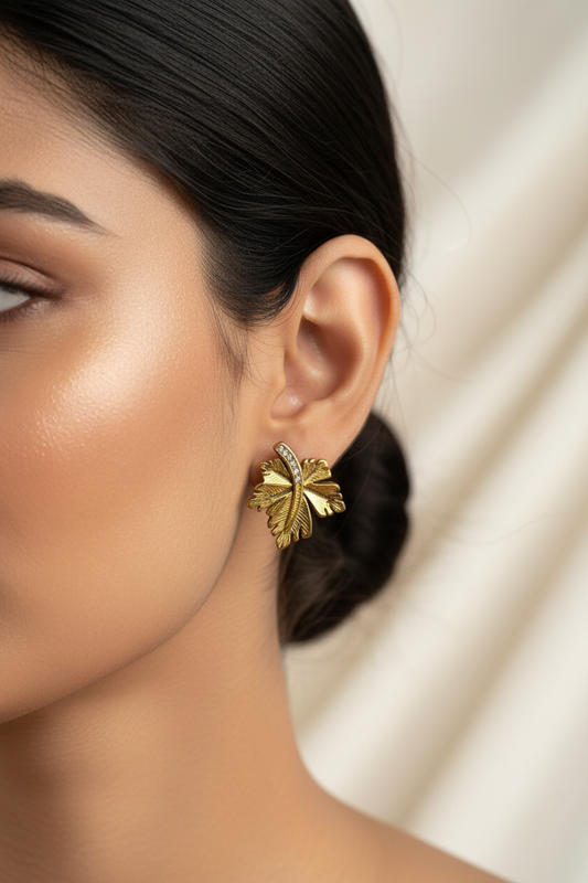 GOLDEN DIAMOND LEAF GRAHAM EARRINGS