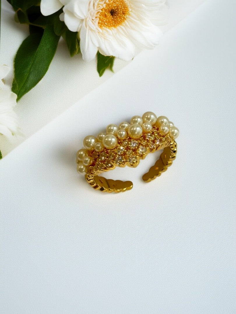 GOLDEN DIAMOND PEARL CAIRO RING
