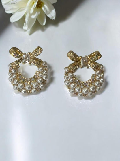 GOLDEN DIAMOND PEARL CAROLINE EARRINGS