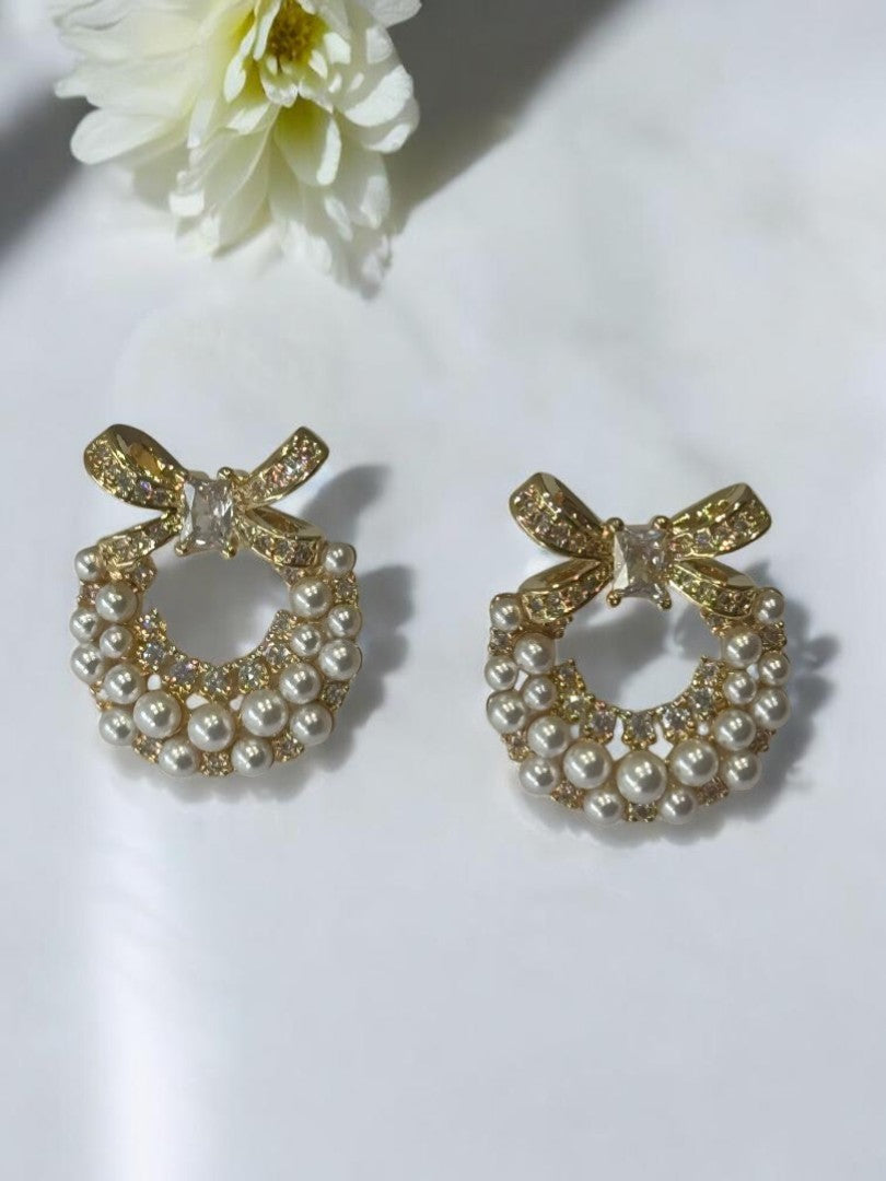 GOLDEN DIAMOND PEARL CAROLINE EARRINGS