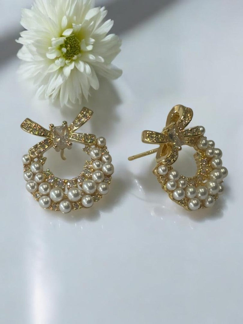 GOLDEN DIAMOND PEARL CAROLINE EARRINGS