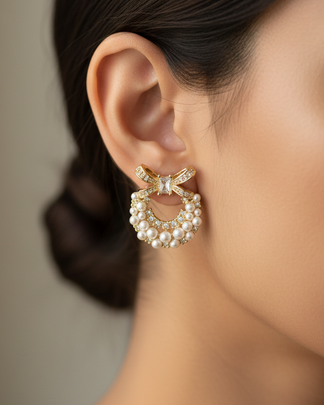 GOLDEN DIAMOND PEARL CAROLINE EARRINGS