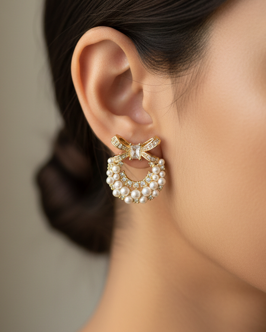 GOLDEN DIAMOND PEARL CAROLINE EARRINGS