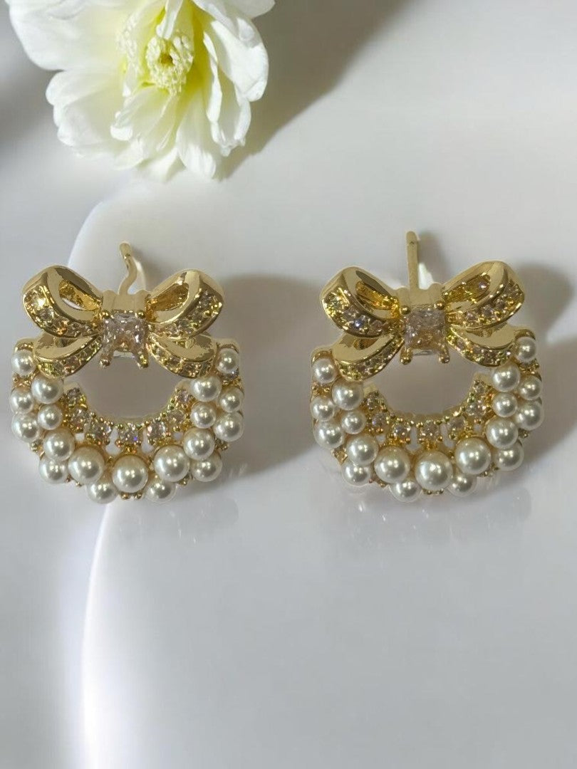 GOLDEN DIAMOND PEARL CAROLINE EARRINGS