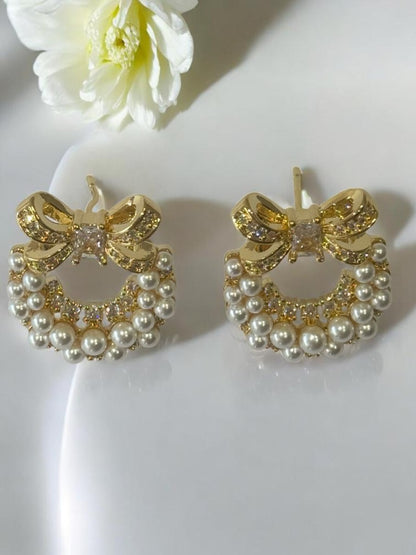 GOLDEN DIAMOND PEARL CAROLINE EARRINGS