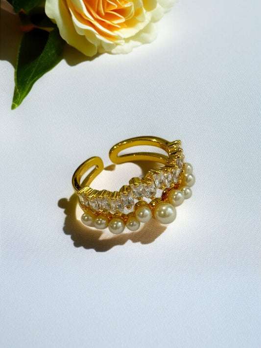 GOLDEN DIAMOND PEARL CESAR RING