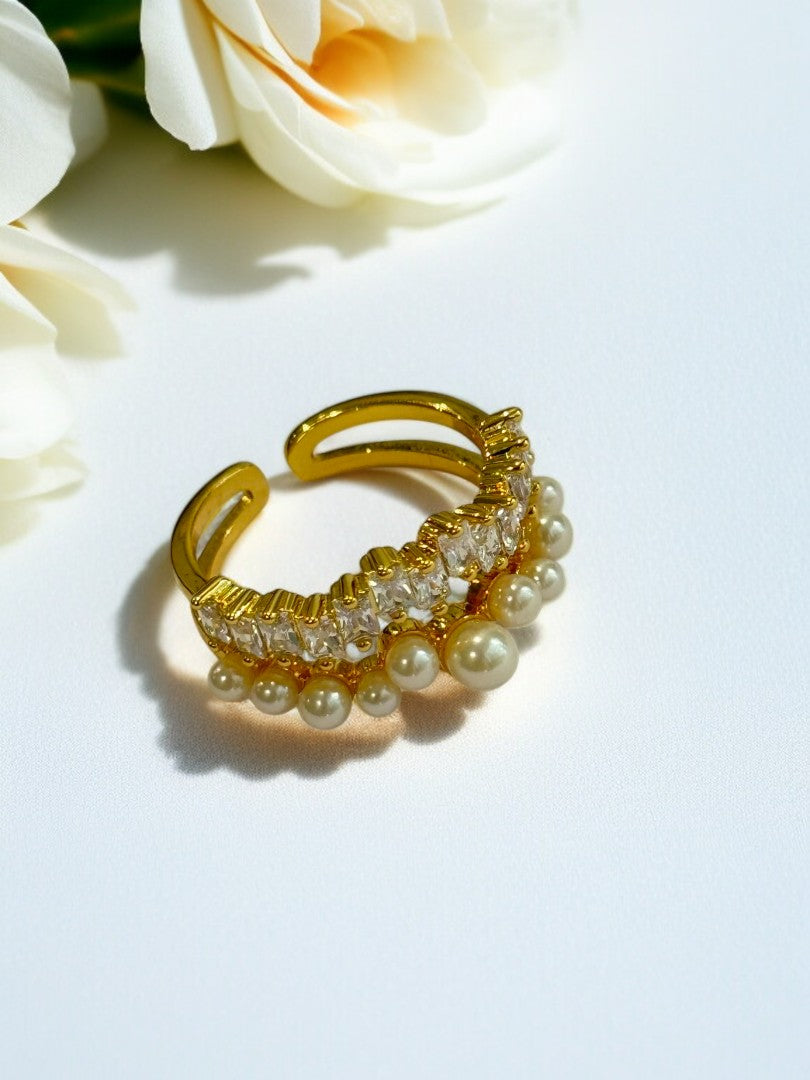 GOLDEN DIAMOND PEARL CESAR RING