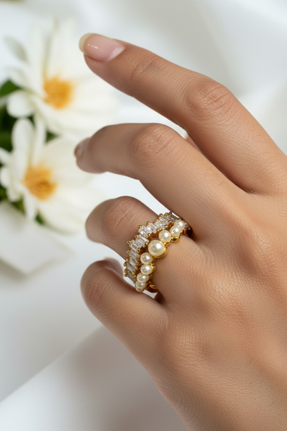 GOLDEN DIAMOND PEARL CESAR RING