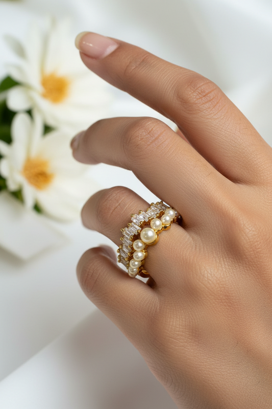 GOLDEN DIAMOND PEARL CESAR RING