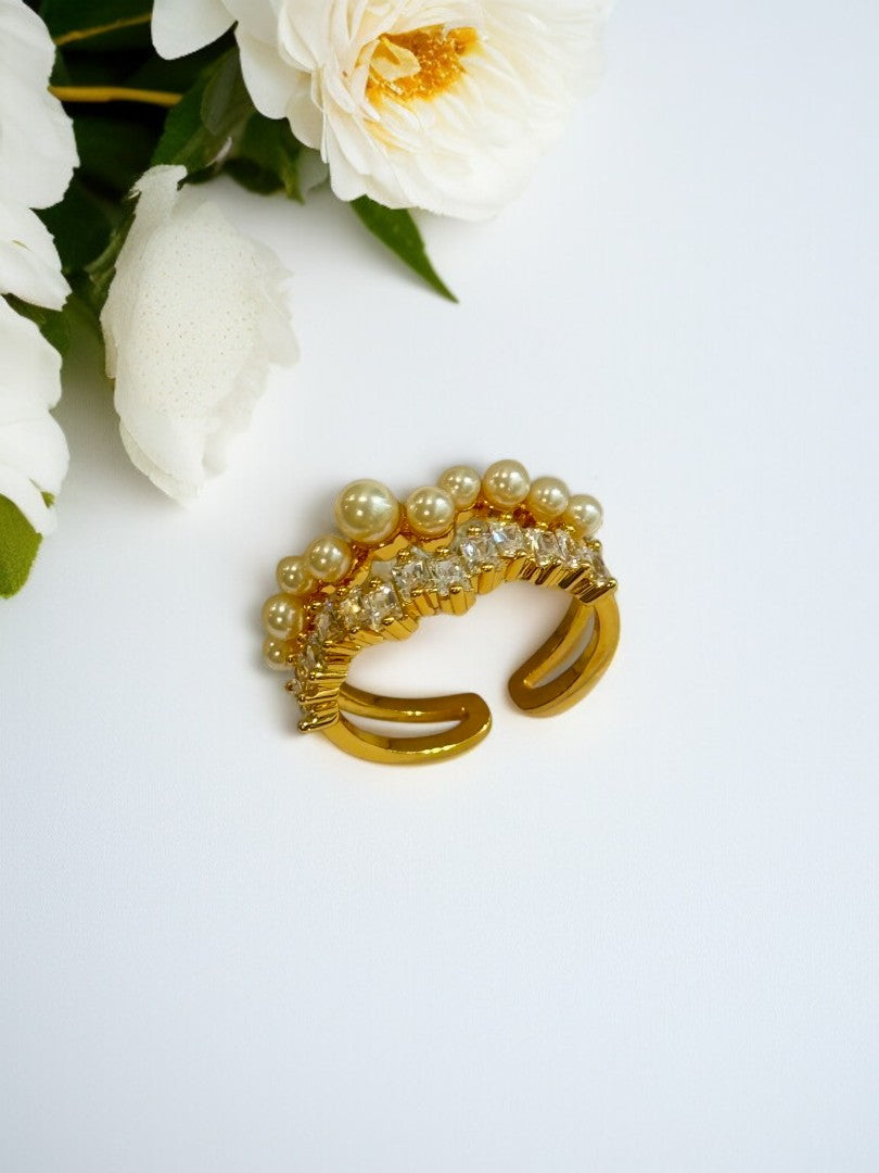 GOLDEN DIAMOND PEARL CESAR RING