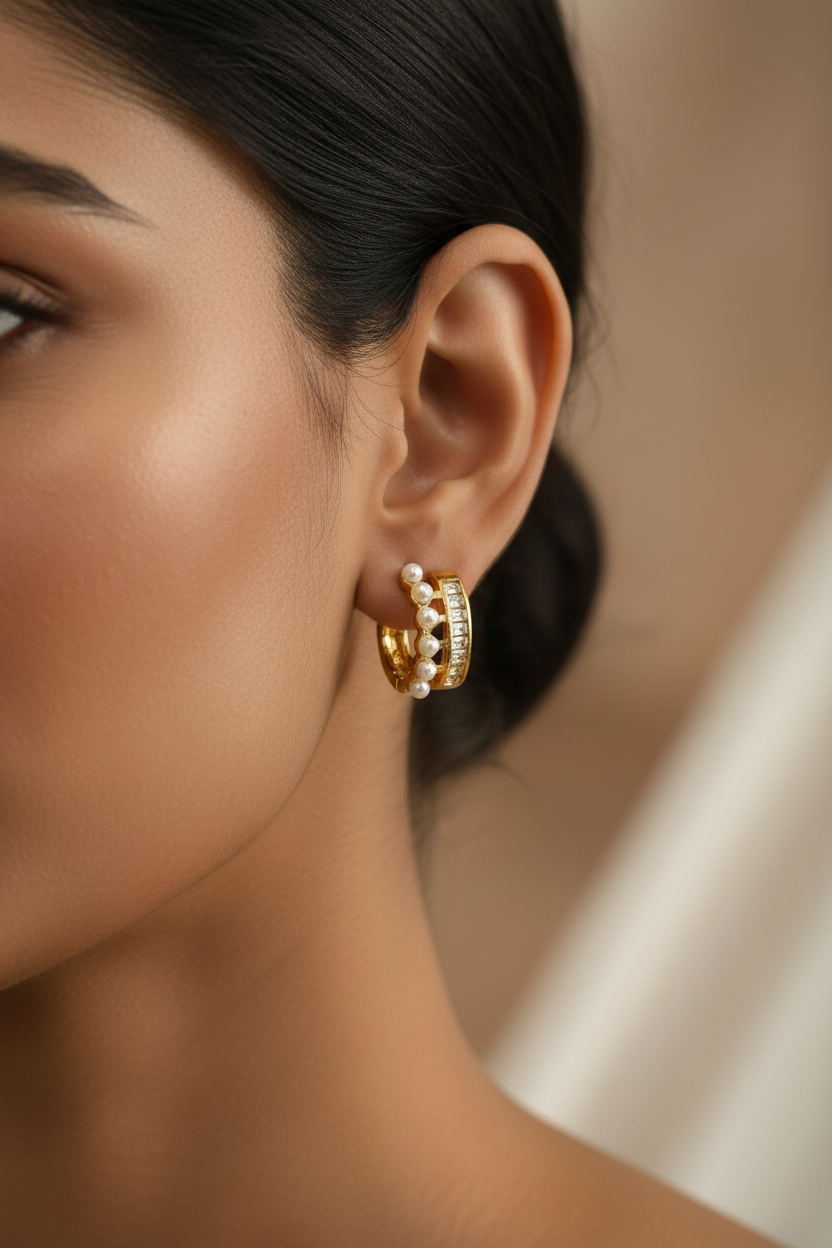 GOLDEN DIAMOND PEARL DAREN EARRINGS