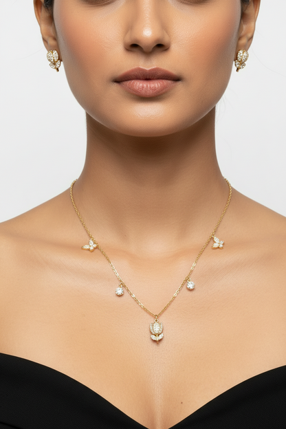 GOLDEN DIAMOND TULIP NATELEY NECKLACE SET