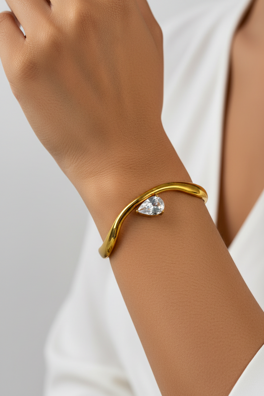 GOLDEN DROP STONE ROBYN BRACELET (CUFF)