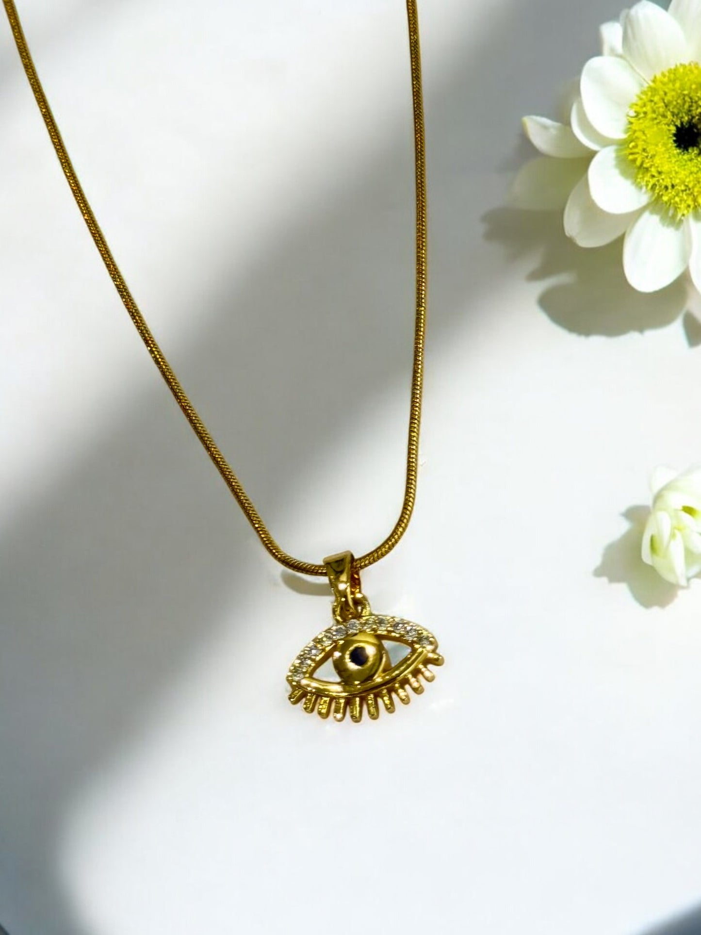 GOLDEN EVIL EYE KANNON NECKLACE