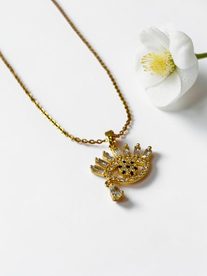 GOLDEN EVIL EYE RASHI NECKLACE SET