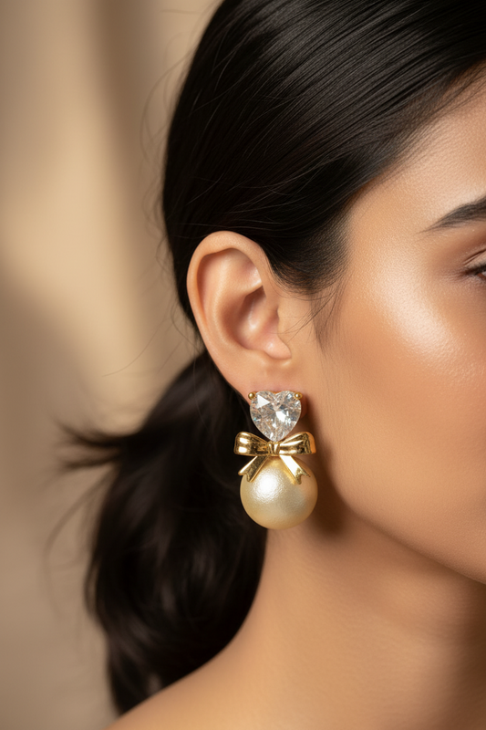 GOLDEN HEART PEARL STELLA EARRINGS
