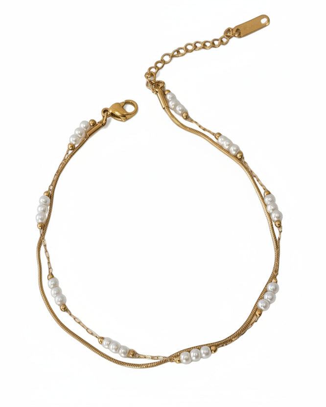 GOLDEN LAYERED PEARL BRODIE ANKLET