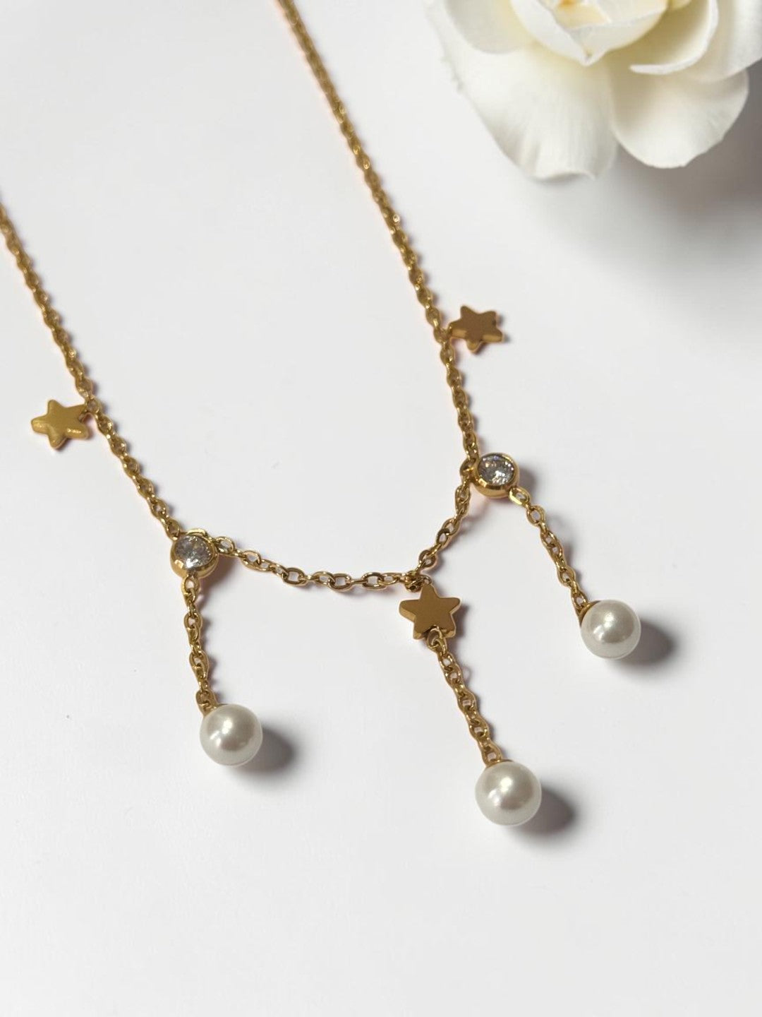 GOLDEN PEARL DIAMOND PIERS NECKLACE