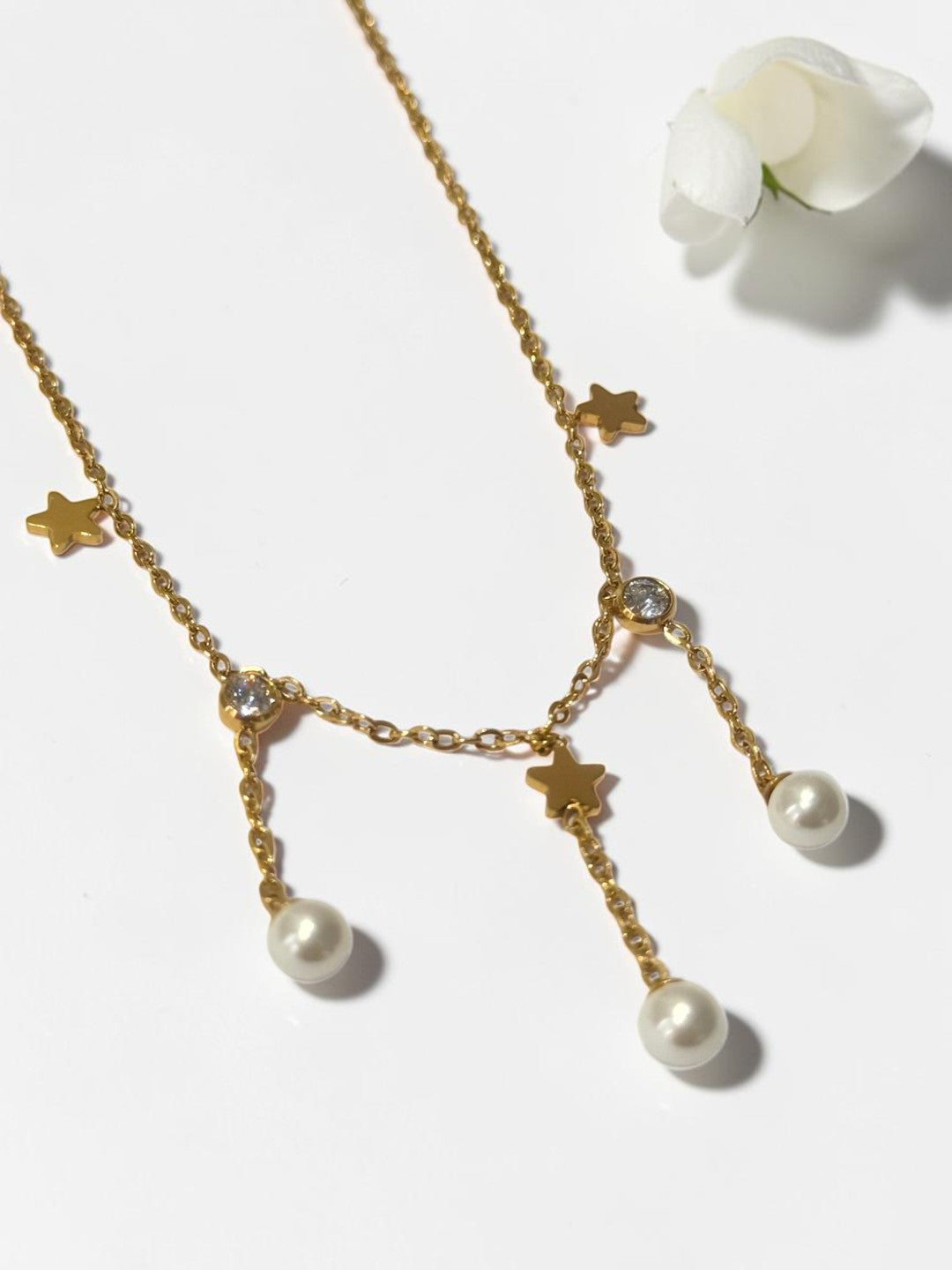 GOLDEN PEARL DIAMOND PIERS NECKLACE