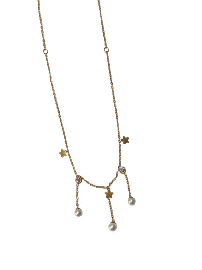 GOLDEN PEARL DIAMOND PIERS NECKLACE