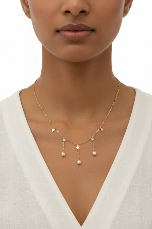 GOLDEN PEARL DIAMOND PIERS NECKLACE