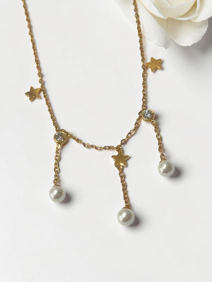 GOLDEN PEARL DIAMOND PIERS NECKLACE