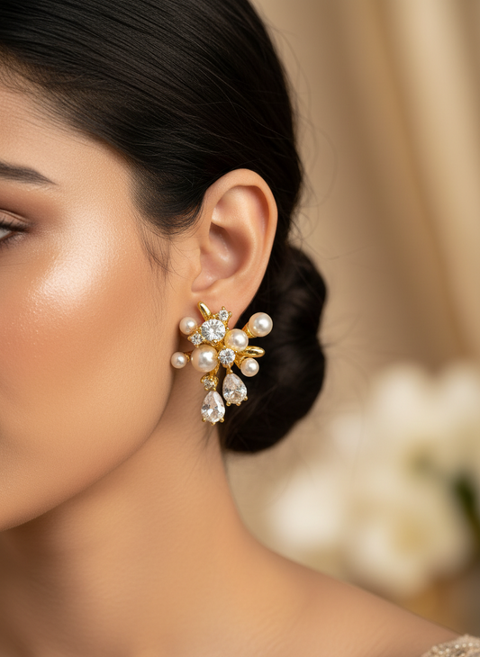 GOLDEN PEARL DIAMOND VIHA EARRINGS