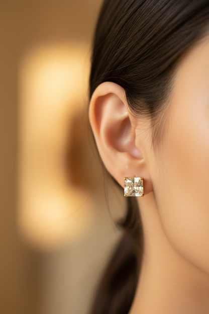 GOLDEN SQUARE DIAMOND ABHYA EARRINGS