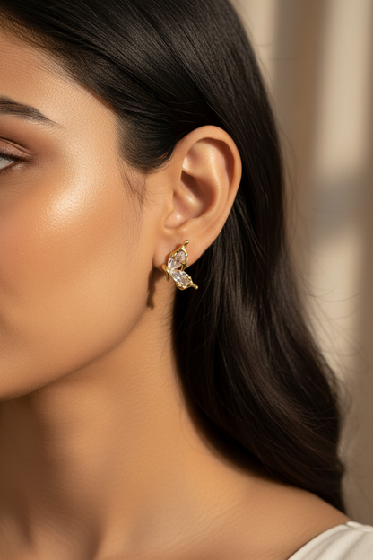GOLDEN DIAMOND BUTTERFLY AXEL EARRINGS
