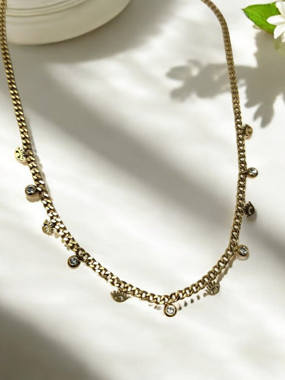 GOLDEN CHAIN WITH SHINY TINY HANGING DIAMOND AND EVIL EYE