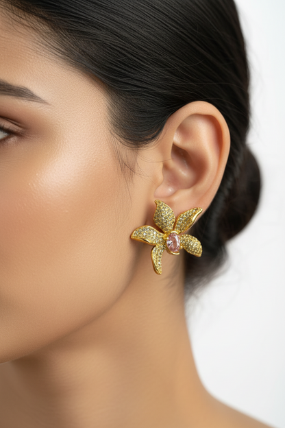 GOLDEN DIAMOND FLOWER ASHER EARRINGS