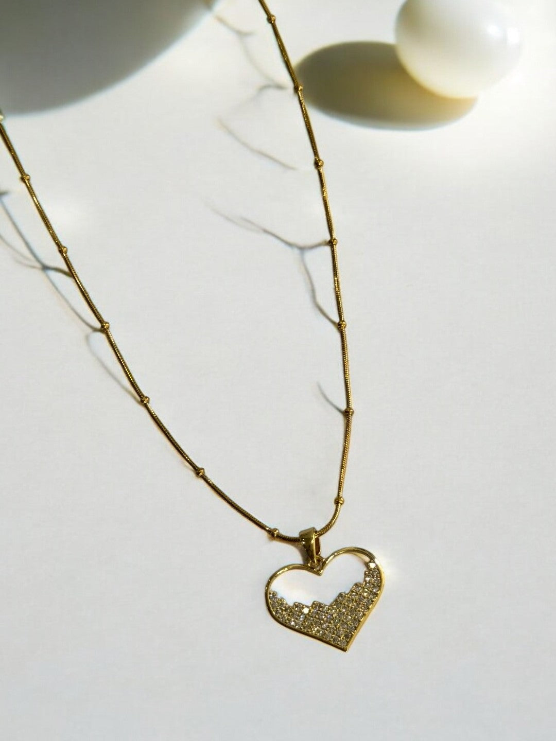 GOLDEN BALLS CHAIN WITH DIAMOND HEART
