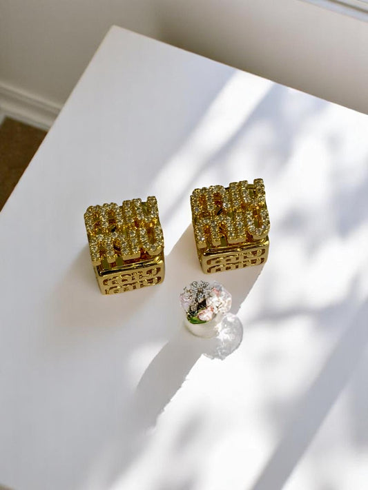 18K GOLD PLATED MIUMIU BRANDED DIAMOND EARRINGS