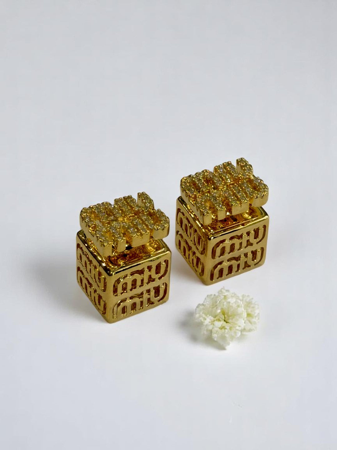 18K GOLD PLATED MIUMIU BRANDED DIAMOND EARRINGS