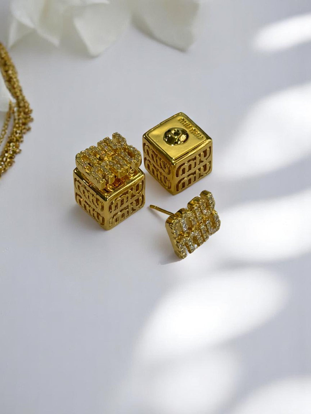 18K GOLD PLATED MIUMIU BRANDED DIAMOND EARRINGS