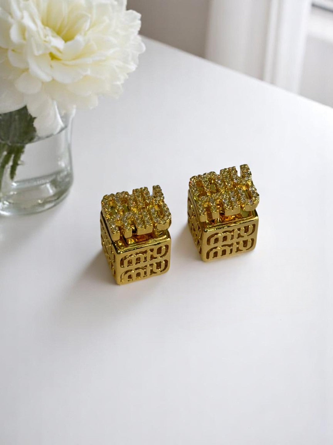 18K GOLD PLATED MIUMIU BRANDED DIAMOND EARRINGS
