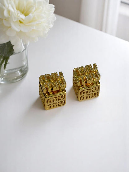 18K GOLD PLATED MIUMIU BRANDED DIAMOND EARRINGS