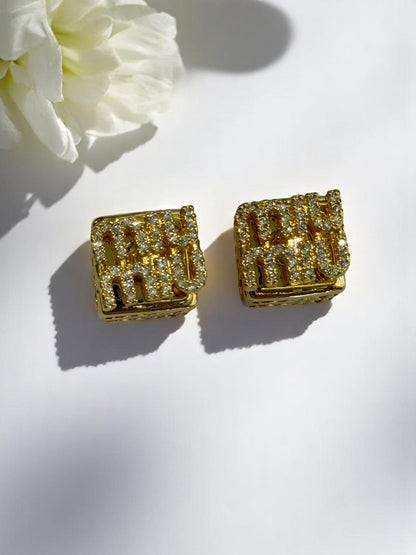 18K GOLD PLATED MIUMIU BRANDED DIAMOND EARRINGS