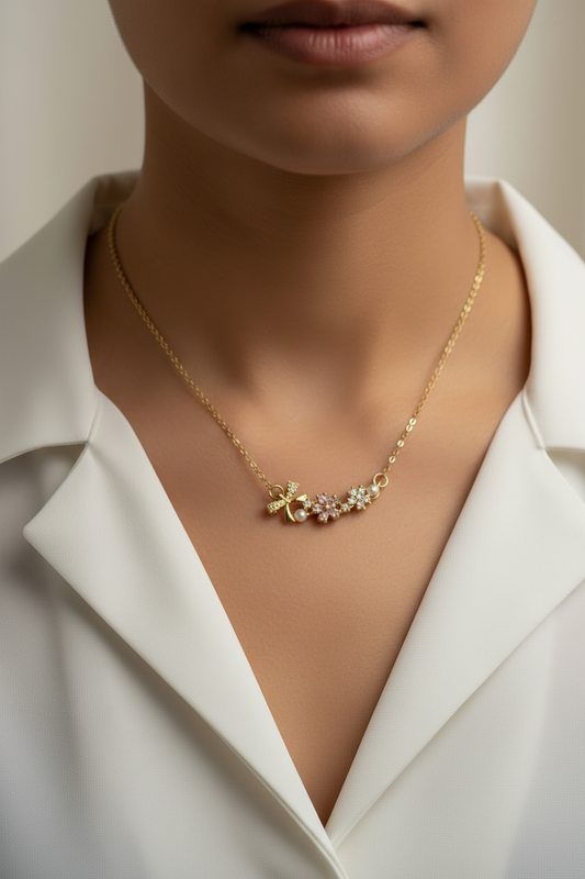 GOLDEN DIAMOND MULTI CHARM MATTIEY NECKLACE