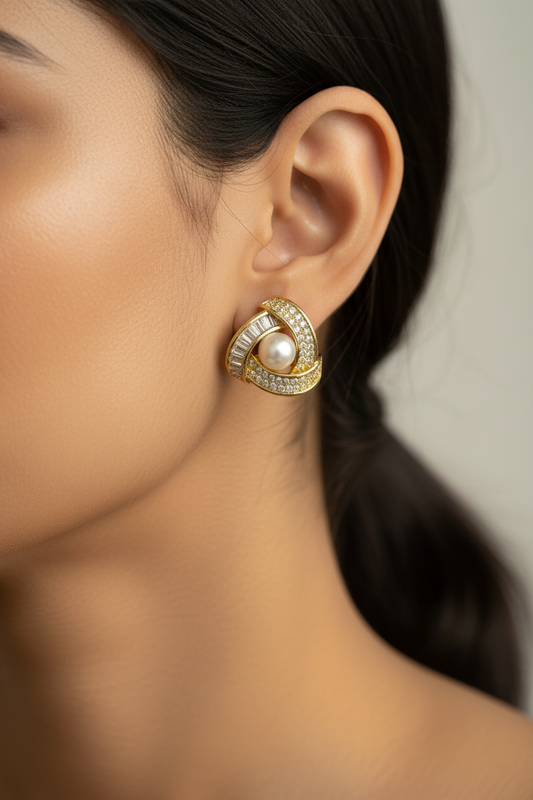 GOLDEN DIAMOND PEARL ETHAN EARRINGS