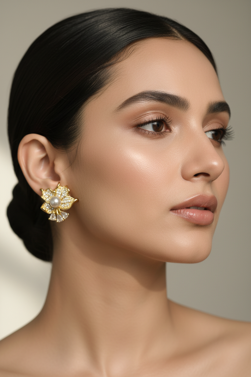 GOLDEN DIAMOND PETAL PEARL GRAYSON EARRINGS