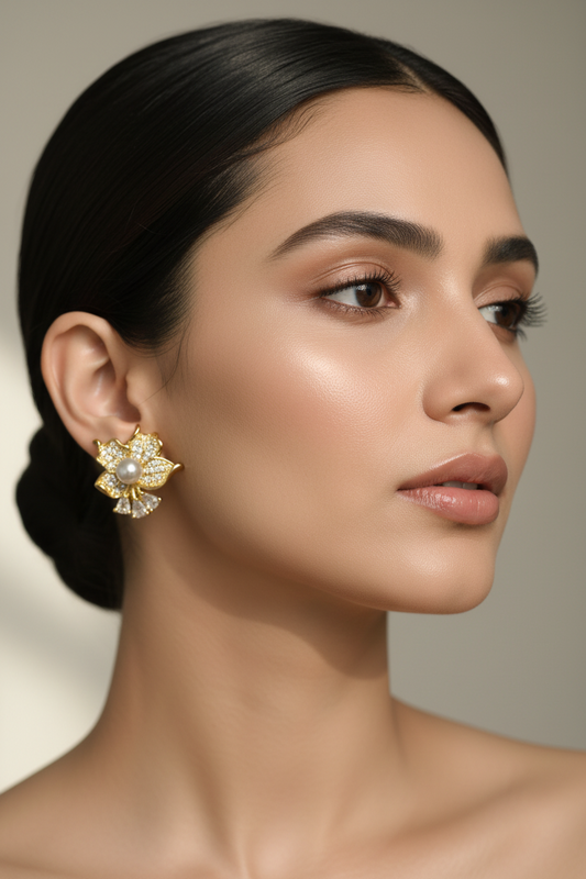 GOLDEN DIAMOND PETAL PEARL GRAYSON EARRINGS