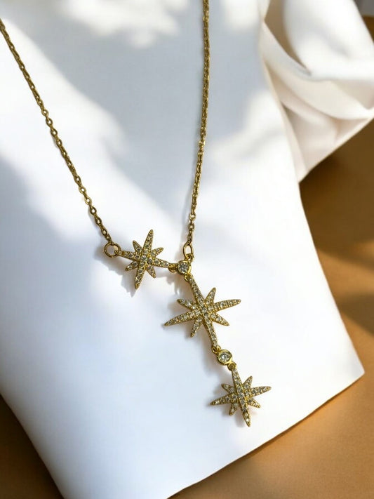GOLDEN CHAIN WITH SHINING DIAMOND THREE STARS