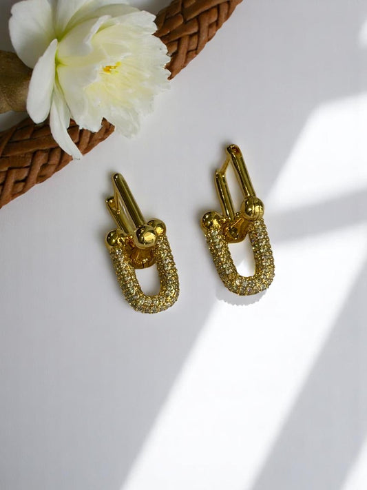18K GOLD PLATED PREMIUM TIFFANY BRANDED DIAMOND EARRINGS