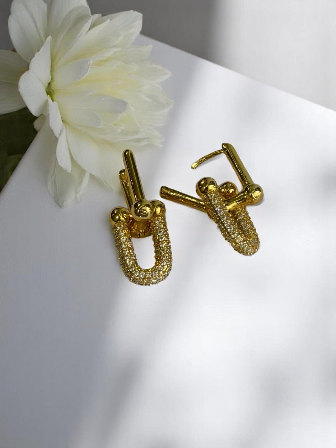 18K GOLD PLATED PREMIUM TIFFANY BRANDED DIAMOND EARRINGS