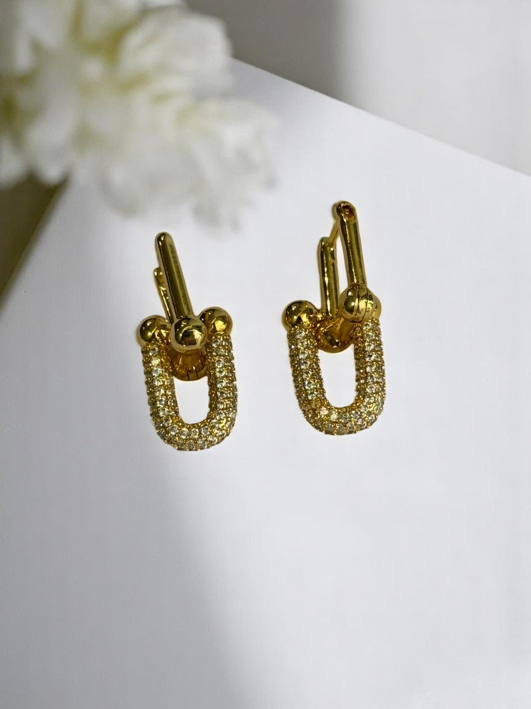 18K GOLD PLATED PREMIUM TIFFANY BRANDED DIAMOND EARRINGS