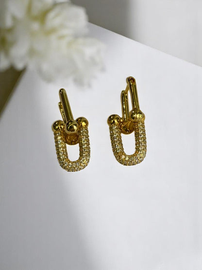 18K GOLD PLATED PREMIUM TIFFANY BRANDED DIAMOND EARRINGS