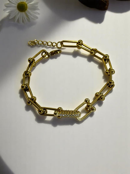 18K GOLD PLATED TIFFANY BRANDED CHAIN WITH EARRINGS AND BRACELET COMBO